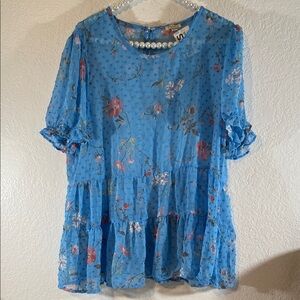 LILY WHITE Contemporary Blue Floral Soft Layers Romantic Size XL NEW
